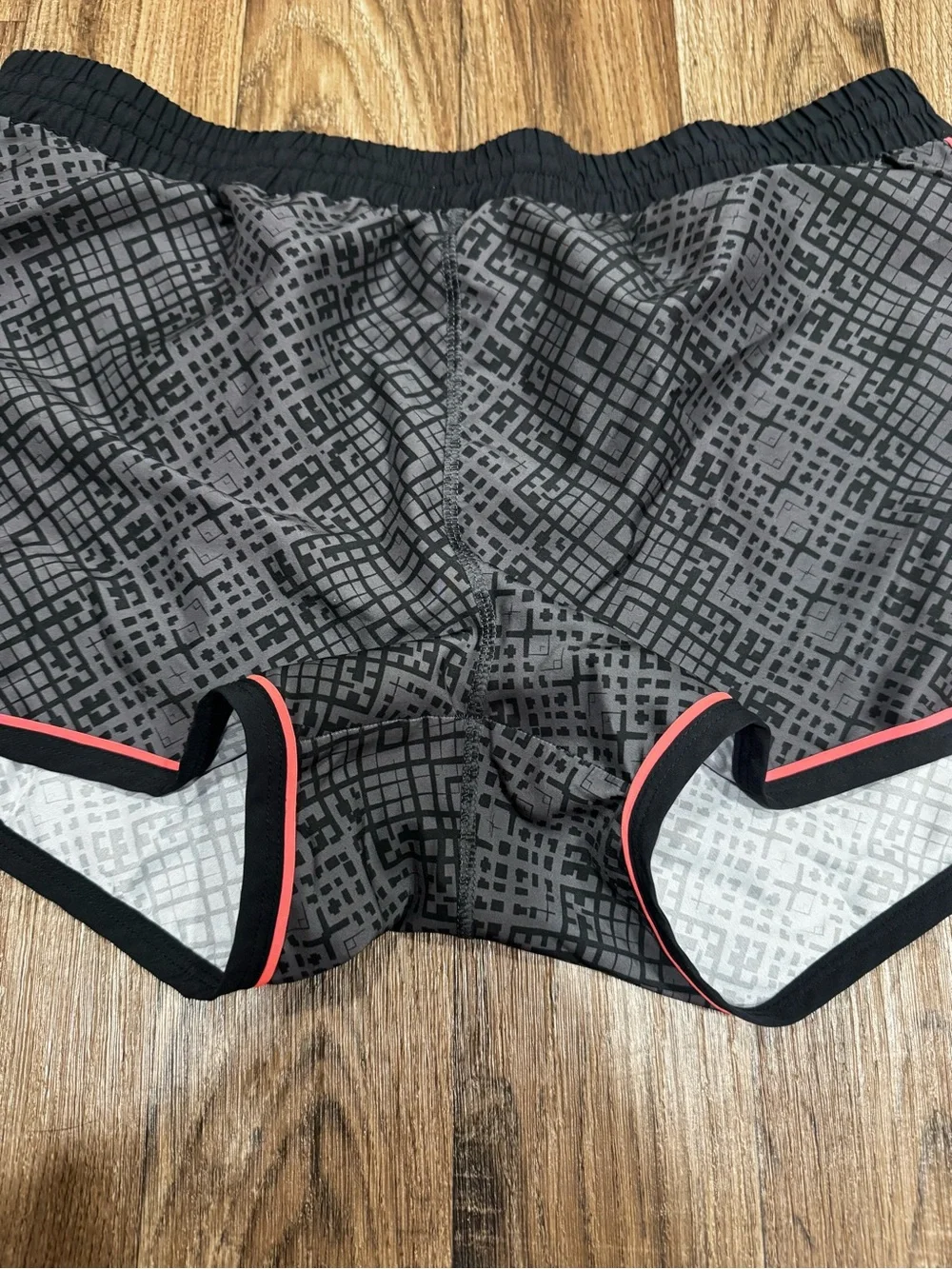 Under Armour Black Geo-Print Athletic Shorts with Pink Trim